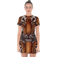 The Tiger Face Drop Hem Mini Chiffon Dress by Celenk