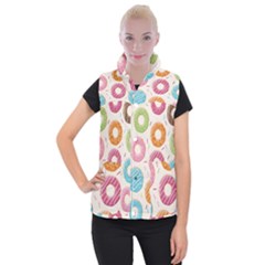 Colored Doughnuts Pattern Women s Button Up Puffer Vest by Bigfootshirtshop
