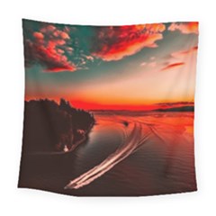 Sunset Dusk Boat Sea Ocean Water Square Tapestry (large) by BangZart