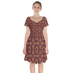 Geometric Pattern Short Sleeve Bardot Dress by linceazul