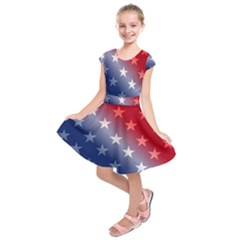 America Patriotic Red White Blue Kids  Short Sleeve Dress by BangZart