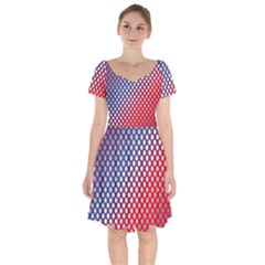 Dots Red White Blue Gradient Short Sleeve Bardot Dress by BangZart