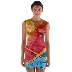 Painting Watercolor Wax Stains Red Wrap Front Bodycon Dress