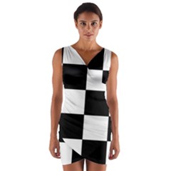 Grid Domino Bank And Black Wrap Front Bodycon Dress by BangZart