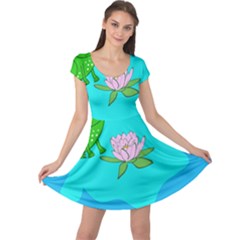 Frog Flower Lilypad Lily Pad Water Cap Sleeve Dress by BangZart
