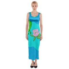 Frog Flower Lilypad Lily Pad Water Fitted Maxi Dress by BangZart