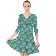 Green Fan  Quarter Sleeve Front Wrap Dress	 by NouveauDesign