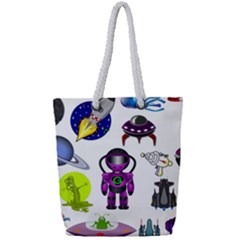 Space Clip Art Aliens Space Craft Full Print Rope Handle Tote (small)