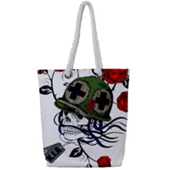Skull Skeleton Dead Death Face Full Print Rope Handle Tote (small)