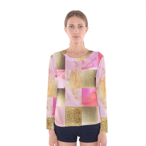 Collage Gold And Pink Women s Long Sleeve Tee by NouveauDesign