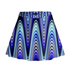 Waves Wavy Blue Pale Cobalt Navy Mini Flare Skirt by Celenk