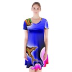 Fractal Background Pattern Color Short Sleeve V-neck Flare Dress