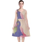Fabric Textile Abstract Pattern V-Neck Midi Sleeveless Dress 