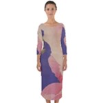 Fabric Textile Abstract Pattern Quarter Sleeve Midi Bodycon Dress