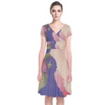 Fabric Textile Abstract Pattern Short Sleeve Front Wrap Dress
