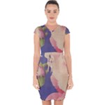 Fabric Textile Abstract Pattern Capsleeve Drawstring Dress 
