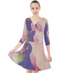 Fabric Textile Abstract Pattern Quarter Sleeve Front Wrap Dress	