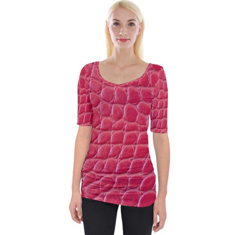 Textile Texture Spotted Fabric Wide Neckline Tee by Celenk
