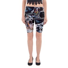 Abstract Flow River Black Yoga Cropped Leggings by Celenk