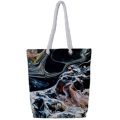 Abstract Flow River Black Full Print Rope Handle Tote (small)