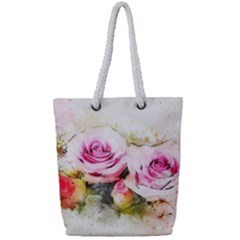 Flower Roses Art Abstract Full Print Rope Handle Tote (small)