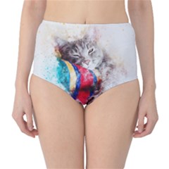 Cat Kitty Animal Art Abstract High-waist Bikini Bottoms by Celenk