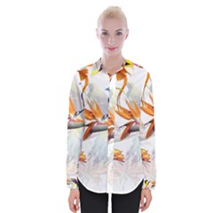 Exotic Birds Of Paradise And Flowers Watercolor Womens Long Sleeve Shirt