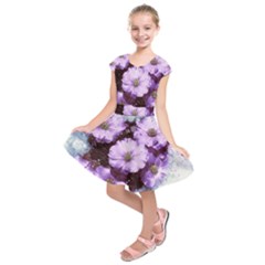 Flowers Purple Nature Art Abstract Kids  Short Sleeve Dress by Celenk