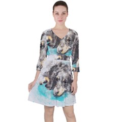 Dog Animal Art Abstract Watercolor Ruffle Dress