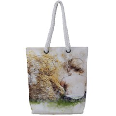 Bear Baby Sitting Art Abstract Full Print Rope Handle Tote (small)