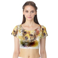 Dog Animal Art Abstract Watercolor Short Sleeve Crop Top by Celenk