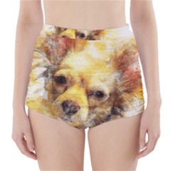 Dog Animal Art Abstract Watercolor High-waisted Bikini Bottoms by Celenk