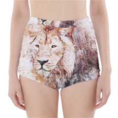 Lion Animal Art Abstract High-waisted Bikini Bottoms by Celenk