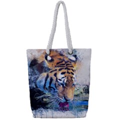 Tiger Drink Animal Art Abstract Full Print Rope Handle Tote (small)