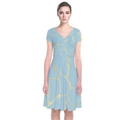 Mint,gold,marble,pattern Short Sleeve Front Wrap Dress by NouveauDesign