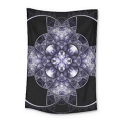 Fractal Blue Denim Stained Glass Small Tapestry by Celenk