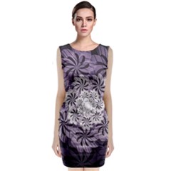 Fractal Floral Striped Lavender Classic Sleeveless Midi Dress by Celenk