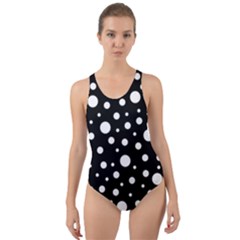 White On Black Polka Dot Pattern Cut-out Back One Piece Swimsuit by LoolyElzayat