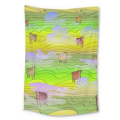 Cows And Clouds In The Green Fields Large Tapestry by CosmicEsoteric