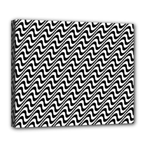 White Line Wave Black Pattern Deluxe Canvas 24  X 20   by Celenk