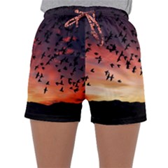 Sunset Dusk Silhouette Sky Birds Sleepwear Shorts by Celenk