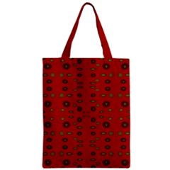 Brown Circle Pattern On Red Zipper Classic Tote Bag by BrightVibesDesign