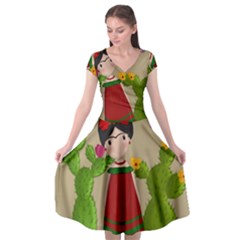 Frida Kahlo Doll Cap Sleeve Wrap Front Dress by Valentinaart