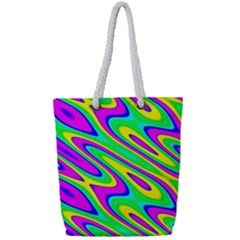 Lilac Yellow Wave Abstract Pattern Full Print Rope Handle Tote (small)