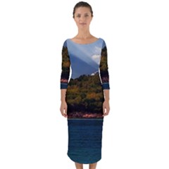 Island God Rays Sky Nature Sea Quarter Sleeve Midi Bodycon Dress by Celenk