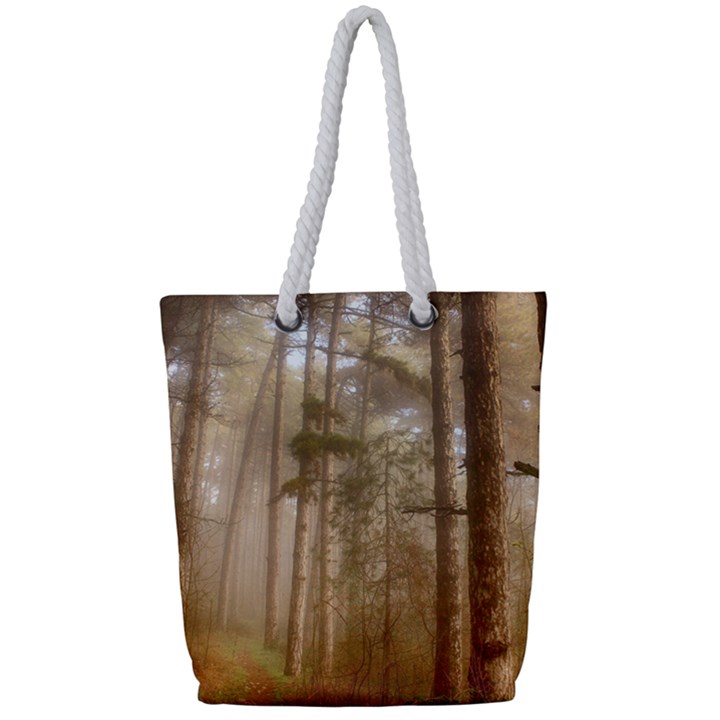Forest Trees Wood Branc Full Print Rope Handle Tote (Small)