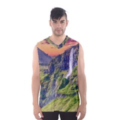 Waterfall Landscape Nature Scenic Men s Basketball Tank Top by Celenk