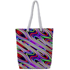 Multi Color Wave Abstract Pattern Full Print Rope Handle Tote (small)