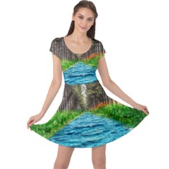 River Forest Landscape Nature Cap Sleeve Dress by Celenk