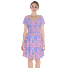 Pink Retro Dots Short Sleeve Bardot Dress by snowwhitegirl